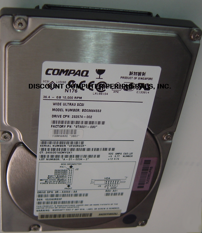 COMPAQ 232574-002 - 36.4 GB UW 10K RPM U160 SCSI 80PIN IN TRAY B