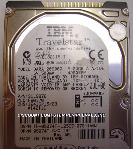 IBM DARA-206000 - 6GB 2.5IN LAPTOP 4200RPM DRIVE - Call or Email