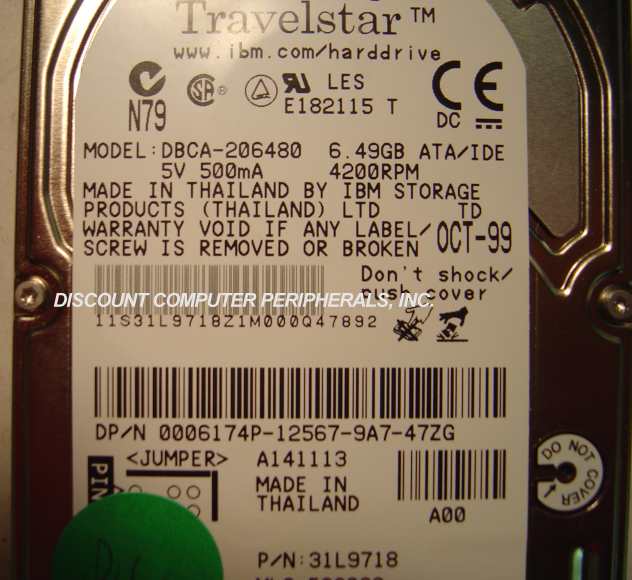 IBM DBCA-206480 - 6.4GB 2.5IN IDE 4200RPM LAPTOP DRIVE - Call or
