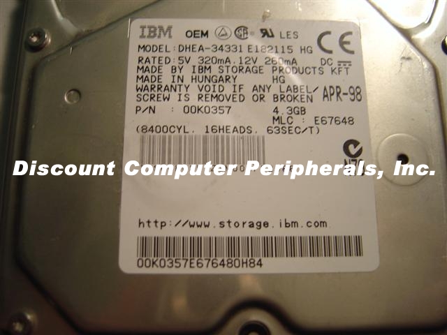 IBM DHEA-34331 - 4.3GB IDE 3.5IN LP - Call or Email for Quote.
