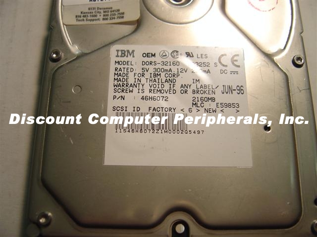 IBM DORS-32160 - 2.1GB 3.5IN SCSI 50PIN Drive PN 46H072 & 46H075