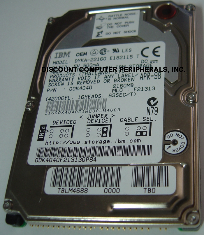 IBM DYKA-22160 - 2.1GB 2.5in IDE 4200RPM - Call or Email for Quo