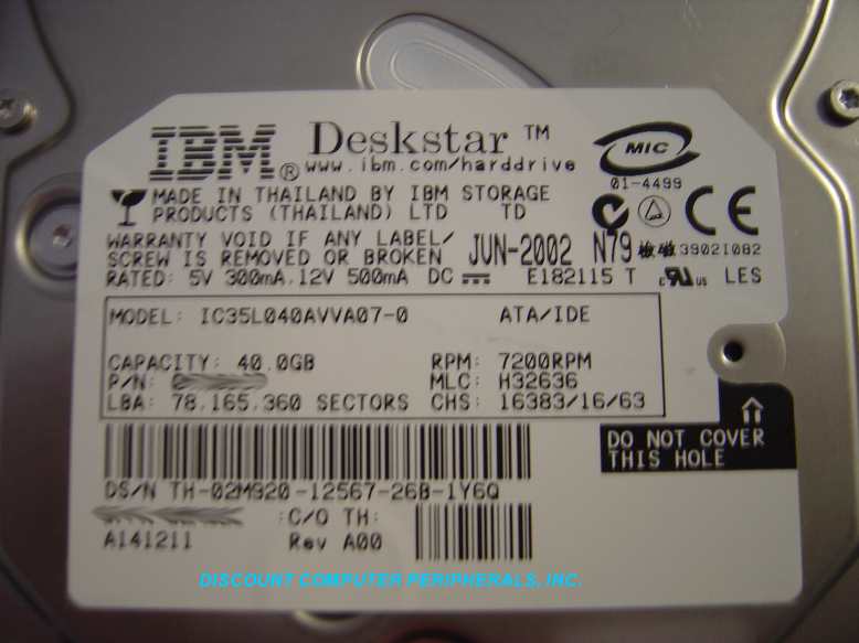 IBM IC35L040AVVA07 - 40GB 7200 RPM ATA100 3.5 IDE - Call or Emai