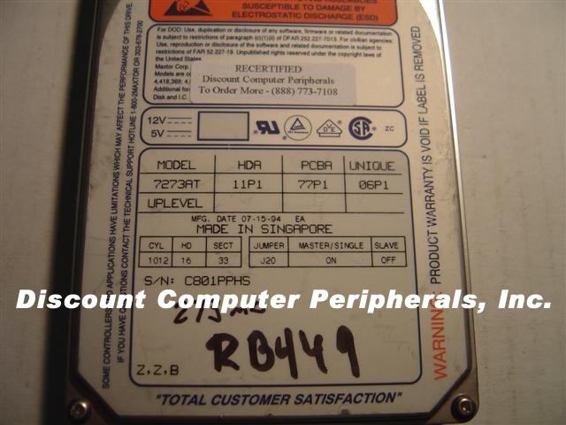 MAXTOR 7273AT - 273MB 3.5in IDE DR - Call or Email for Quote.