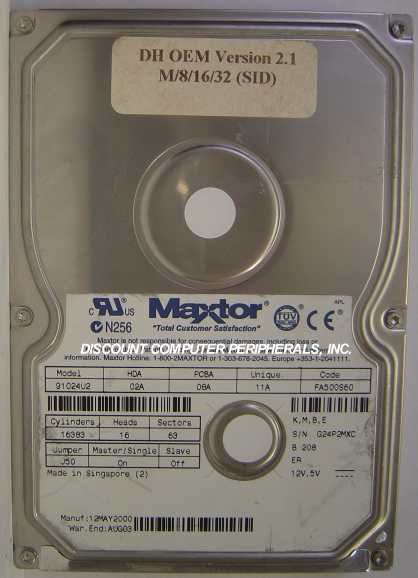MAXTOR 91024U2 - 10.2GB 5400RPM ATA-66 3.5IN IDE