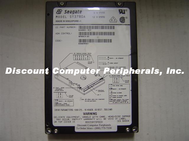SEAGATE ST3780A - 722MB 3.5IN 3H IDE - 3 Day Lead Time To Ship.