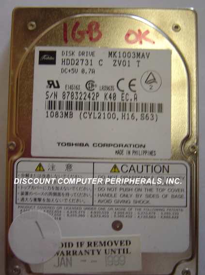 TOSHIBA MK1003MAV - 1.GB 2.5IN 12MM IDE HDD2731 - Call or Email