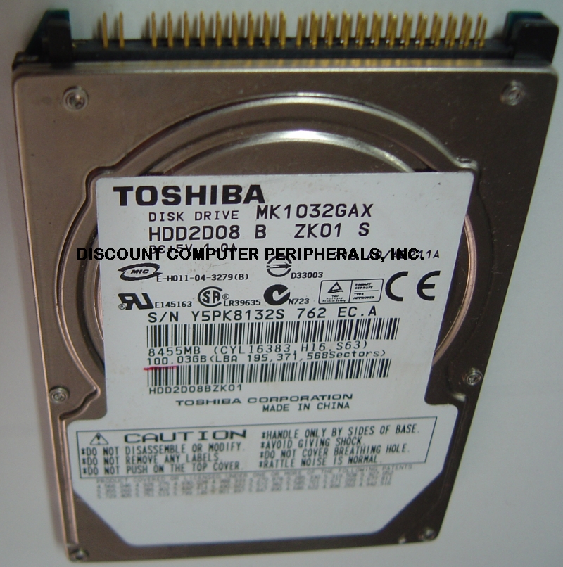 TOSHIBA MK1032GAX - 100GB 2.5IN 5400RPM ATA-100 IDE HDD2D08 - Ca