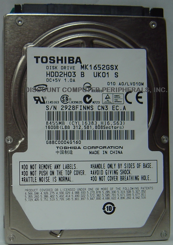 TOSHIBA MK1652GSX - 160GB 5400RPM SATA-150 2.5 INCH HDD2H03 - Ca