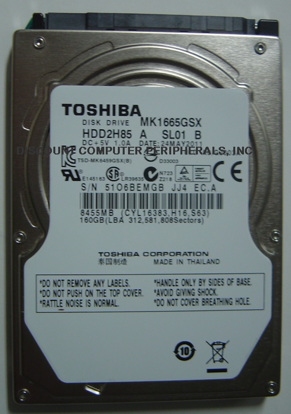 TOSHIBA MK1665GSX - 160GB 5400RPM SATA-300 2.5 INCH HDD2H85 - Ca