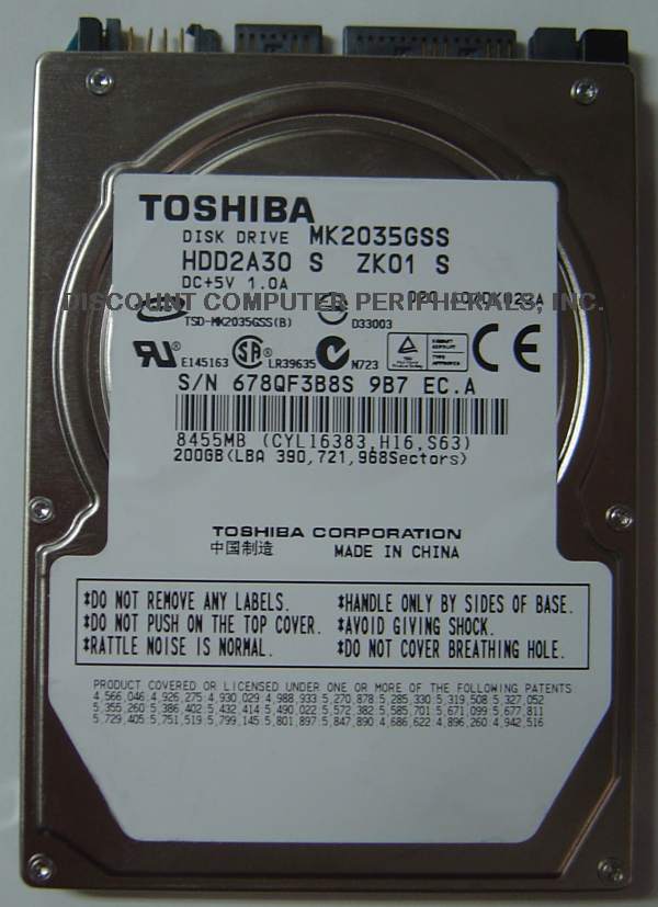 TOSHIBA MK2035GSS - 200GB 4200RPM SATA-150 2.5 INCH HDD2A30 - Ca