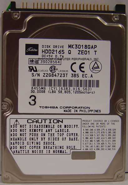 TOSHIBA MK3018GAP - 30GB 4200 RPM ATA-100 2.5IN LP IDE HDD2165