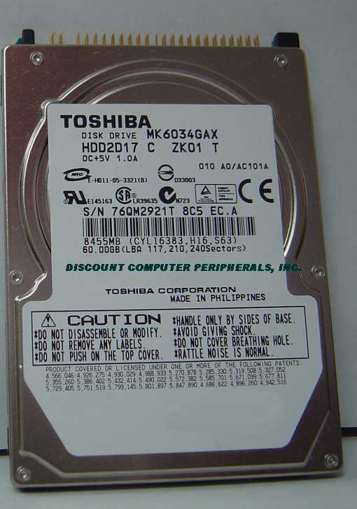 TOSHIBA MK6034GAX - 60GB 5400RPM IDE 2.5 INCH HDD2D17