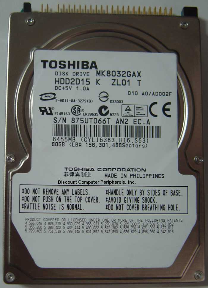 TOSHIBA MK8032GAX_NEW - 80GB 5400RPM ATA-100 2.5 INCH IDE HDD2D1