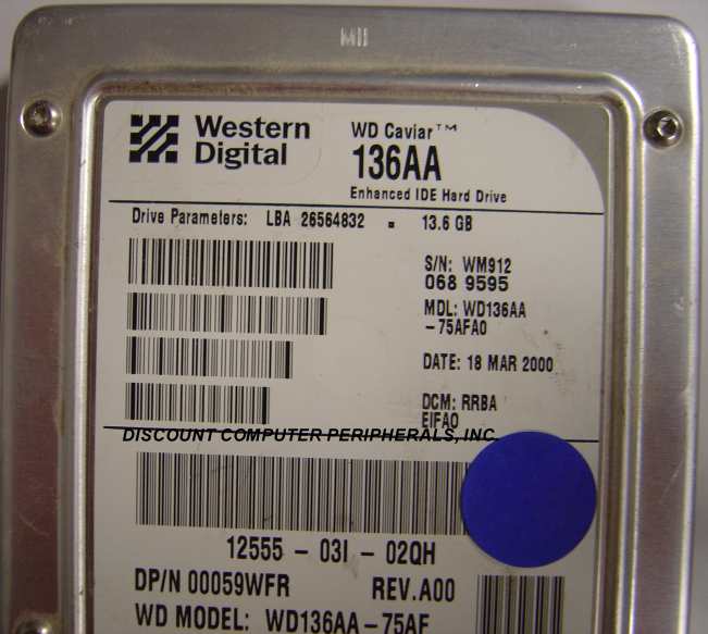 WESTERN DIGITAL WD136AA - 13.6GB 3.5IN IDE LP 5400RPM ATA66 - Ca
