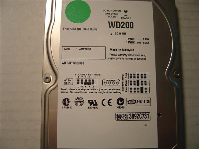 WESTERN DIGITAL WD200BB - 20GB 7200RPM ATA-100 3.5IN IDE LP - Ca