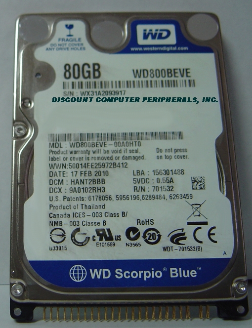 WESTERN DIGITAL WD800BEVE - 80GB 5400RPM ATA-100 9.5MM IDE 2.5IN