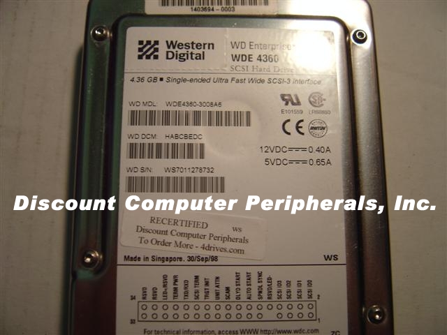 WESTERN DIGITAL WDE4360-68PIN - 4.3GB 3.5IN SCSI WIDE 68 PIN - C